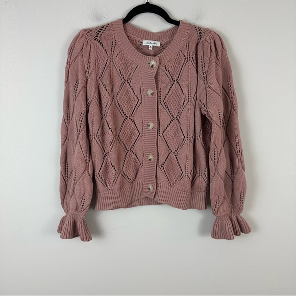 Another Love | Shawn Ruffle Cuff Patterned Knit Cardigan Size Medium Rose Mauve - Picture 6 of 7